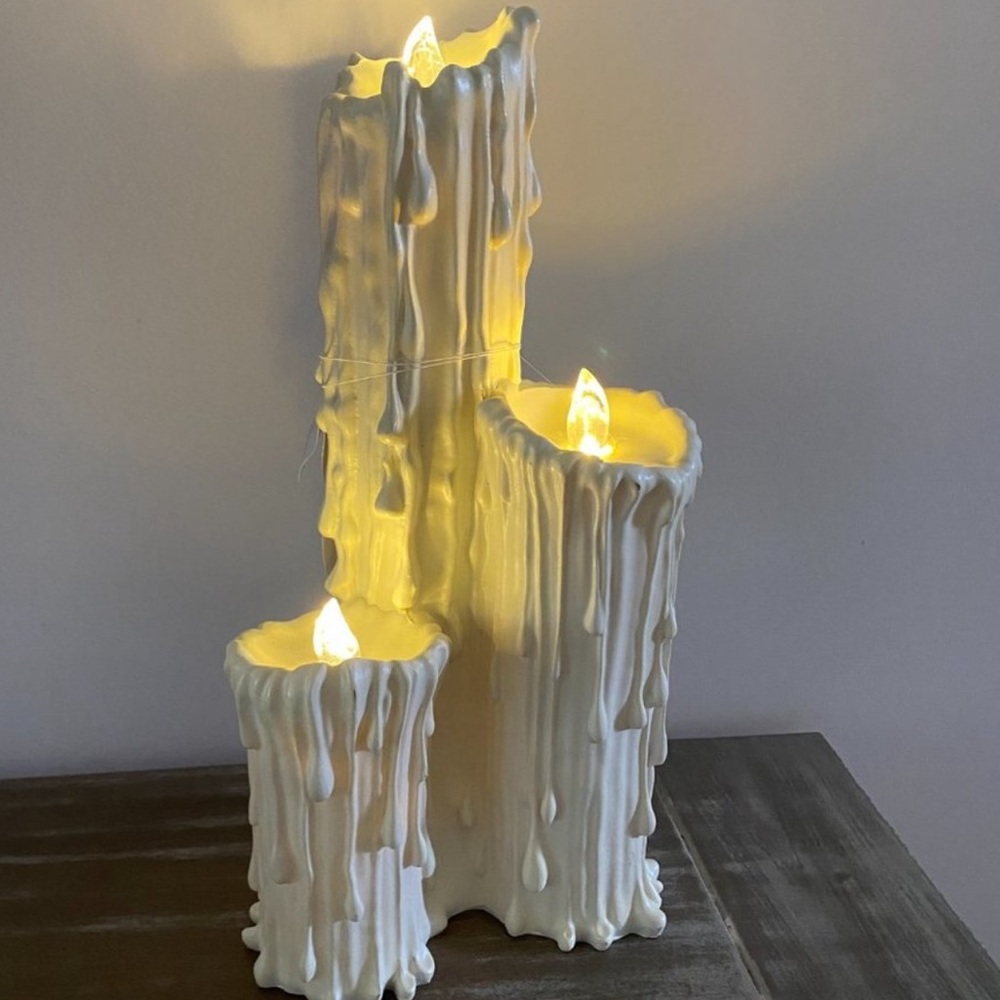 Erie Halloween Gothic Triple Dripping Candle Resin Figure Led Light Up 16" New